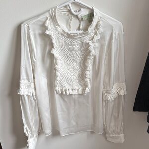 Chic Ivory Blouse with Fringe Accents